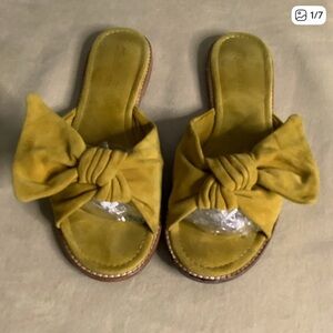 Yellow Suede Bow Slide Sandals